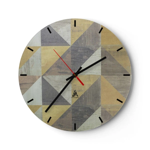 Wanduhr - Glasuhr - Geometrisches Muster aus Dreiecken in Grau- und Beigetönen - 30x30cm - Am Winkel des Dreiecks - Moderne Wanddekoration für Wohnzimmer, Küche und Schlafzimmer ARTTOR