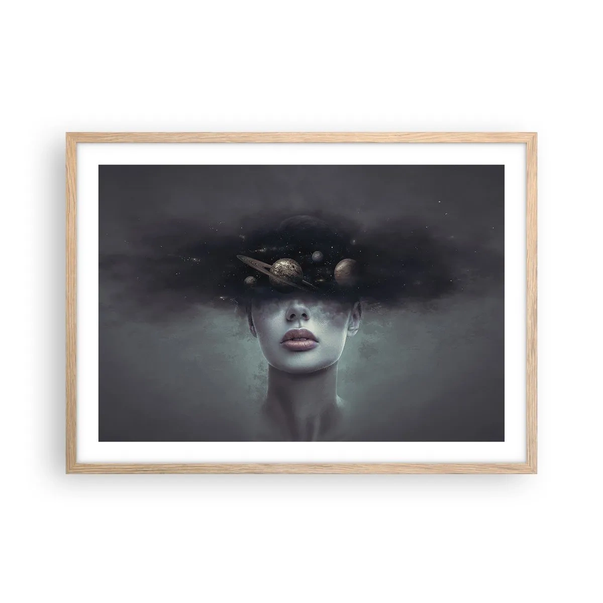 Poster in einem Rahmen aus heller Eiche - Und die Planeten spielen verrückt ... - 70x50 cm