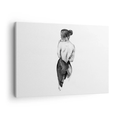 Bild auf Leinwand - Leinwandbild - Die Figur einer Frau, eingefangen in subtilem Aquarell - 70x50cm - Bei ihr verschwindet die Welt - Moderne Wanddekoration für Wohnzimmer und Schlafzimmer ARTTOR