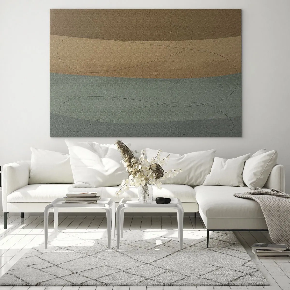 Glasbild - Bild auf glas - Abstrakte Streifen in Erdtönen - 120x80cm - Horizontale Komposition - Moderne Wanddekoration für Wohnzimmer und Schlafzimmer ARTTOR