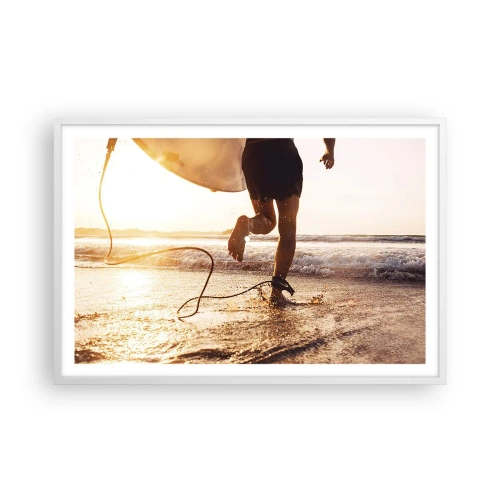 Poster in einem weißen Rahmen - Um die Welle zu treffen - 91x61 cm