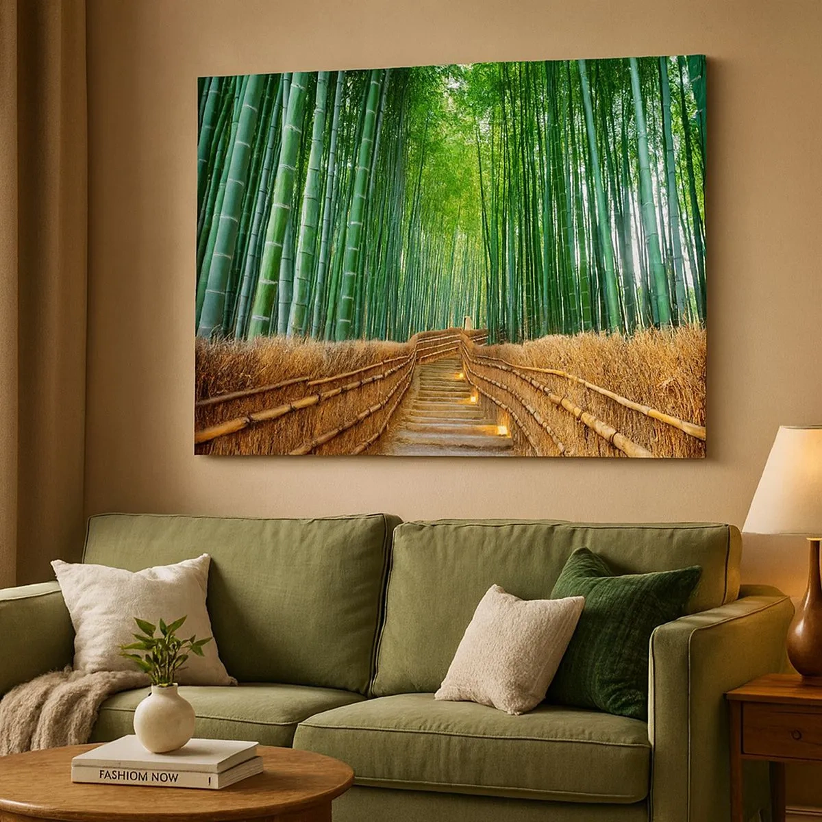Bild auf Leinwand - Leinwandbild - Ein Pfad in einem dichten Bambuswald - 70x50cm - Die Essenz der asiatischen Natur - Moderne Wanddekoration für Wohnzimmer und Schlafzimmer ARTTOR