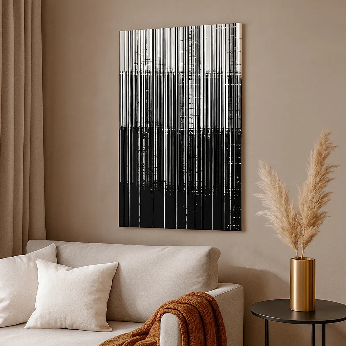 Bild auf Leinwand - Leinwandbild - Abstrakte Linienkomposition in kontrastierendem Schwarz und Weiß - 50x70cm - Wellen und Vibrationen - Moderne Wanddekoration für Wohnzimmer und Schlafzimmer ARTTOR