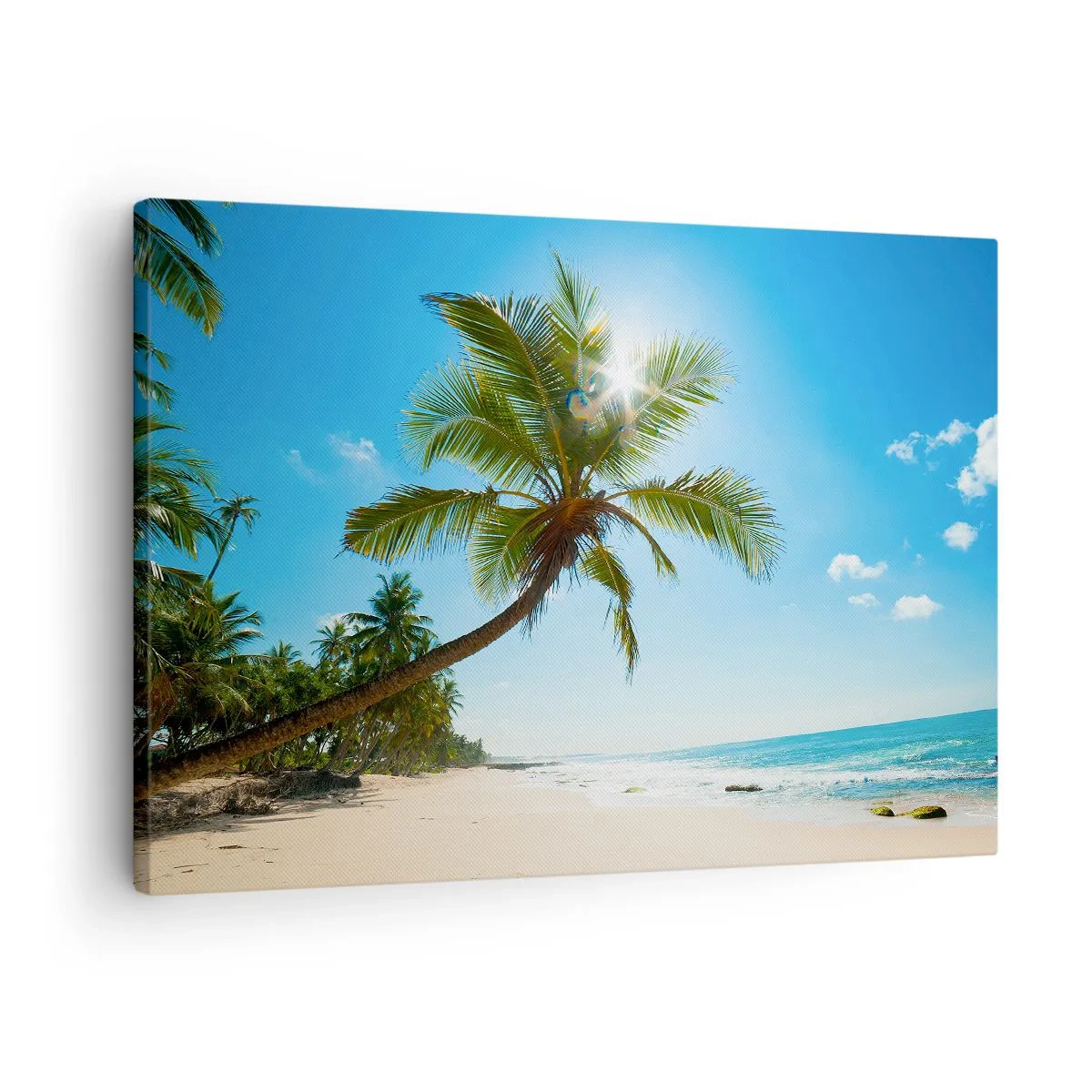 Bild auf Leinwand - Leinwandbild - Ein Strand mit Palmen in einer tropischen Landschaft - 70x50cm - Niemandem zeigen - Moderne Wanddekoration für Wohnzimmer und Schlafzimmer ARTTOR