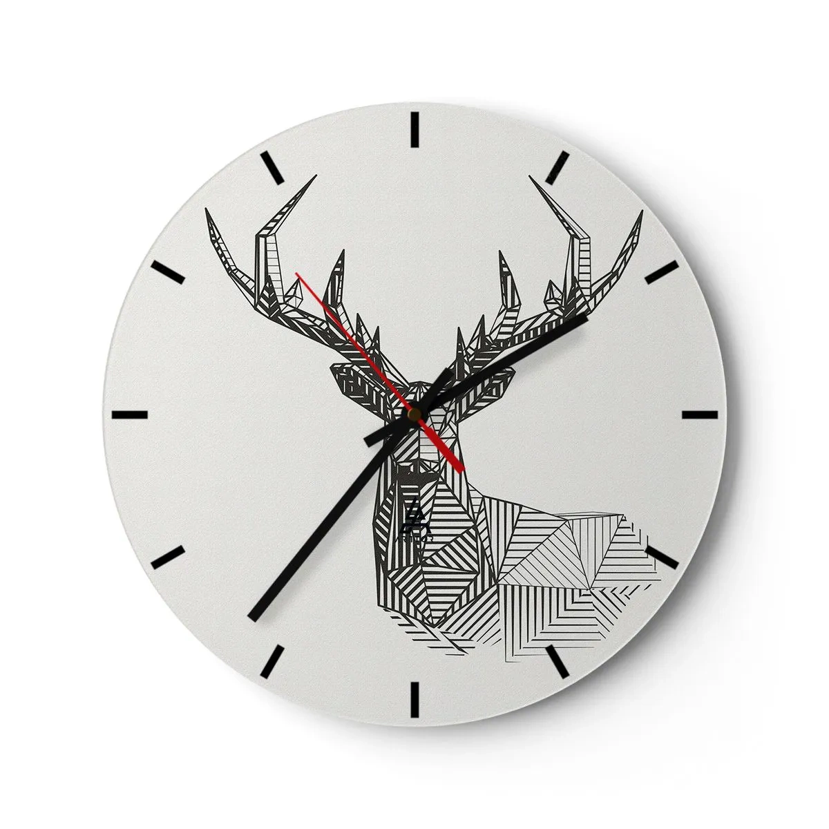 Wanduhr - Glasuhr - Geometrischer linearer Hirsch auf hellem Hintergrund - 30x30cm - Ein Hirsch im kubistischen Stil - Moderne Wanddekoration für Wohnzimmer, Küche und Schlafzimmer ARTTOR