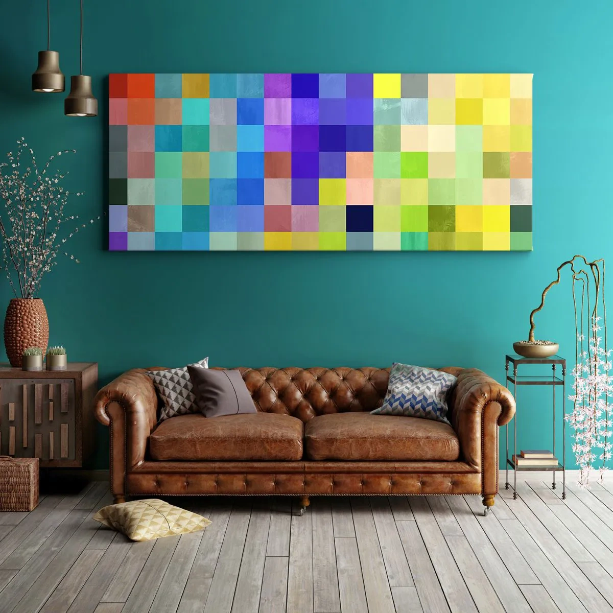 Bild auf Leinwand - Leinwandbild - Ein buntes Mosaik aus Quadraten in verschiedenen Farben - 140x50cm - Alle anderen, alle gleich - Moderne Wanddekoration für Wohnzimmer und Schlafzimmer ARTTOR