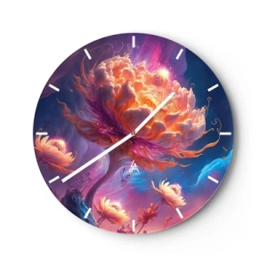 Wanduhr - Glasuhr - Eine fantastische Blume beleuchtet in einer kosmischen Landschaft - 30x30cm - Andere Welt - Moderne Wanddekoration für Wohnzimmer, Küche und Schlafzimmer ARTTOR