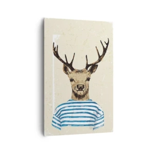 Bild auf Leinwand - Leinwandbild - Ein Hirsch im gestreiften Hemd auf hellem Hintergrund mit zarter Textur - 80x120cm - Weil ich gestreifte T-Shirts mag! - Moderne Wanddekoration für Wohnzimmer und Schlafzimmer ARTTOR