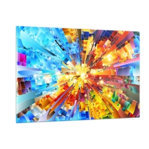 Glasbild - Bild auf glas - Eine abstrakte Farbexplosion in einer dynamischen, geometrischen Komposition. - 120x80cm - In Medienauflösung - Moderne Wanddekoration für Wohnzimmer und Schlafzimmer ARTTOR