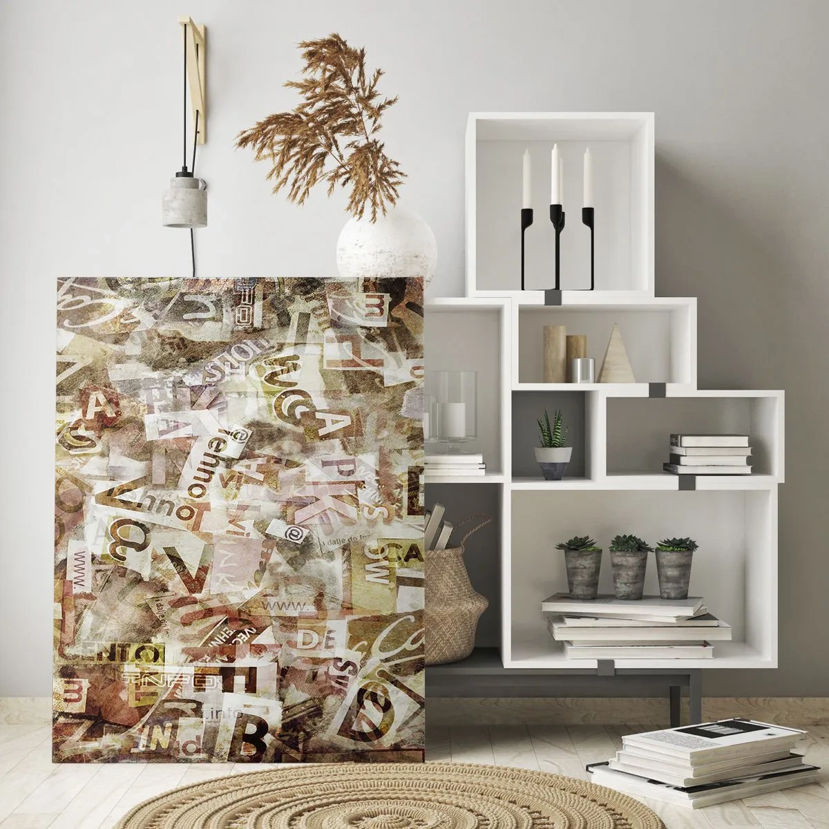 Glasbild - Bild auf glas - Abstrakte Komposition mit Buchstaben und Textfragmenten - 80x120cm - Ich vereinige das Geschwätz - Moderne Wanddekoration für Wohnzimmer und Schlafzimmer ARTTOR