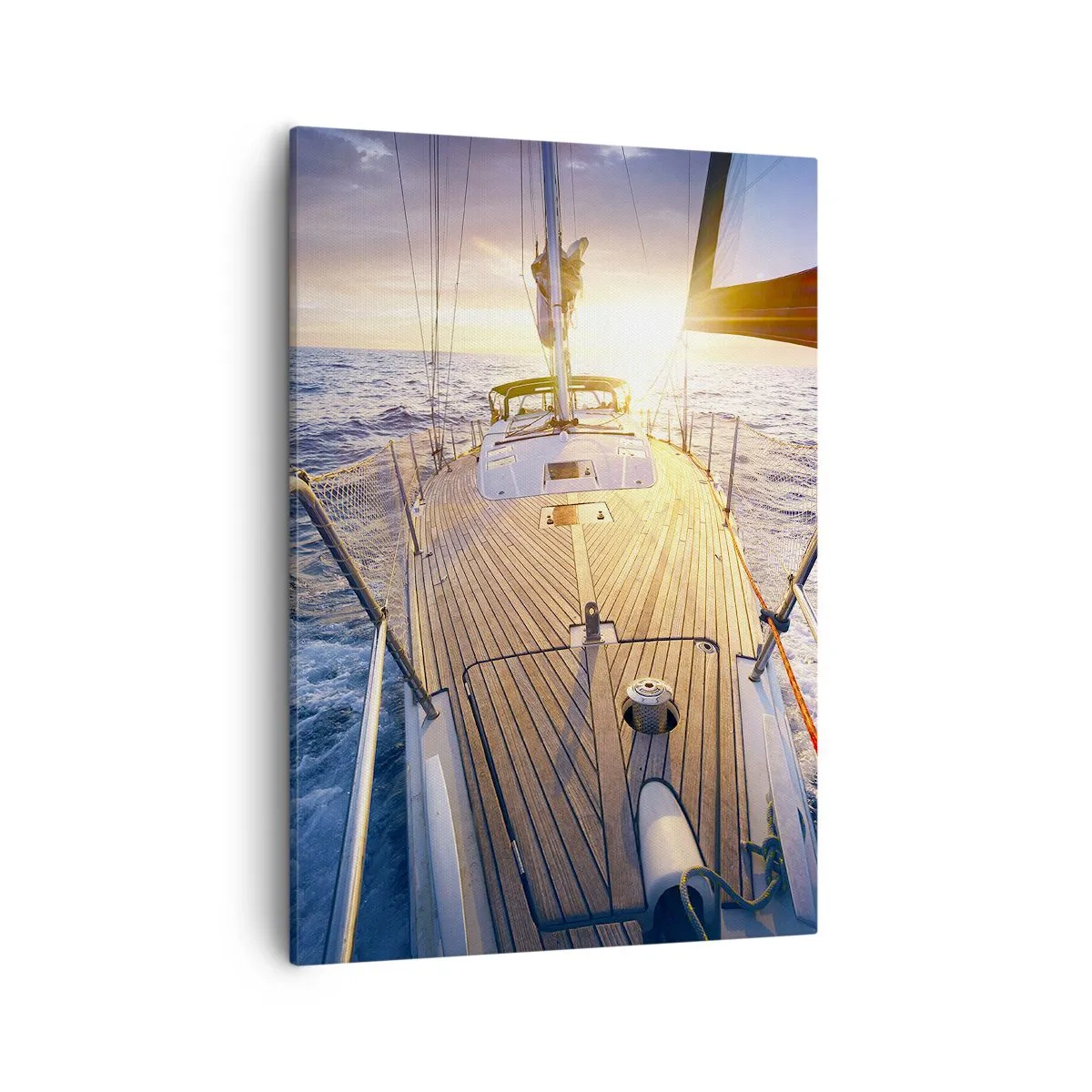 Bild auf Leinwand - Leinwandbild - Yacht auf See bei Sonnenuntergang - 50x70cm - Laufen unter den Wellen - Moderne Wanddekoration für Wohnzimmer und Schlafzimmer ARTTOR