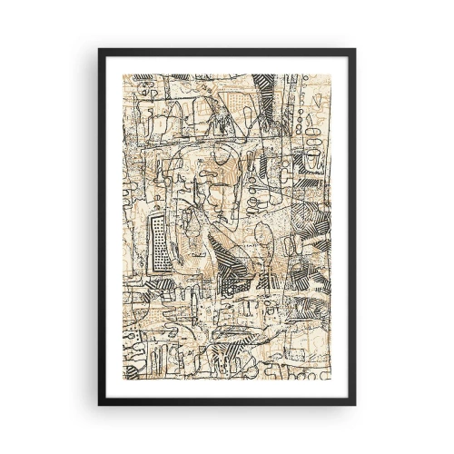 Poster in einem schwarzem Rahmen - Abstraktes geometrisches Muster in Beige- und Schwarztönen - 50x70cm - Es wartet darauf, entschlüsselt zu werden - Moderne Wanddekoration für Wohnzimmer und Schlafzimmer ARTTOR