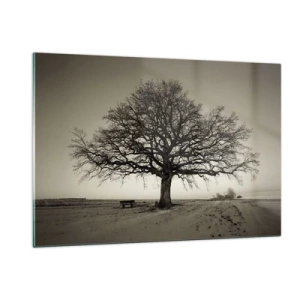 Glasbild - Bild auf glas - Ein einsamer Baum in einer monochromen Landschaft - 120x80cm - Von hier zu Ewigkeit - Moderne Wanddekoration für Wohnzimmer und Schlafzimmer ARTTOR