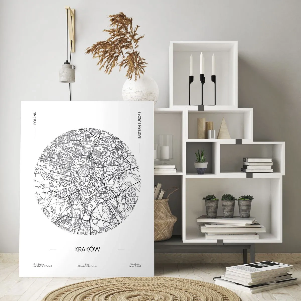 Glasbild - Bild auf glas - Eine Karte von Krakau im Schwarz-Weiß-Illustrationsstil - 50x70cm - Anatomie von Krakau - Moderne Wanddekoration für Wohnzimmer und Schlafzimmer ARTTOR