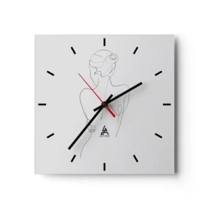 Wanduhr - Glasuhr - Eine Konturlinie, die eine weibliche Silhouette vor einem hellen Hintergrund zeigt - 30x30cm - Körpermusik - Moderne Wanddekoration für Wohnzimmer und Schlafzimmer ARTTOR