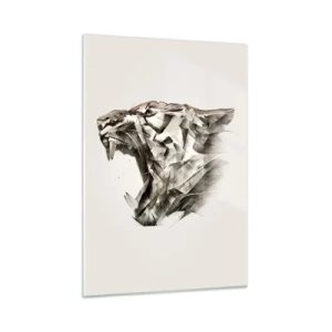 Glasbild - Bild auf glas - Geometrische Darstellung eines brüllenden Tigers auf hellem Hintergrund - 50x70cm - Du weißt schon wer das Sagen hat - Moderne Wanddekoration für Wohnzimmer und Schlafzimmer ARTTOR