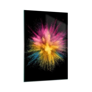 Glasbild - Bild auf glas - Bunte Pulverexplosion auf schwarzem Hintergrund - 70x100cm - Die Geburt der Farben - Moderne Wanddekoration für Wohnzimmer und Schlafzimmer ARTTOR