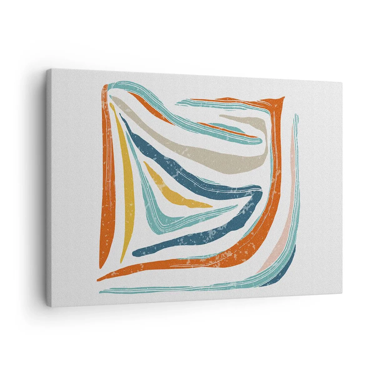 Bild auf Leinwand - Leinwandbild - Bunte, dynamische Linien in Blau-, Orange- und Beigetönen - 70x50cm - Abstraktion mit einem freundlichen Lächeln - Moderne Wanddekoration für Wohnzimmer und Schlafzimmer ARTTOR