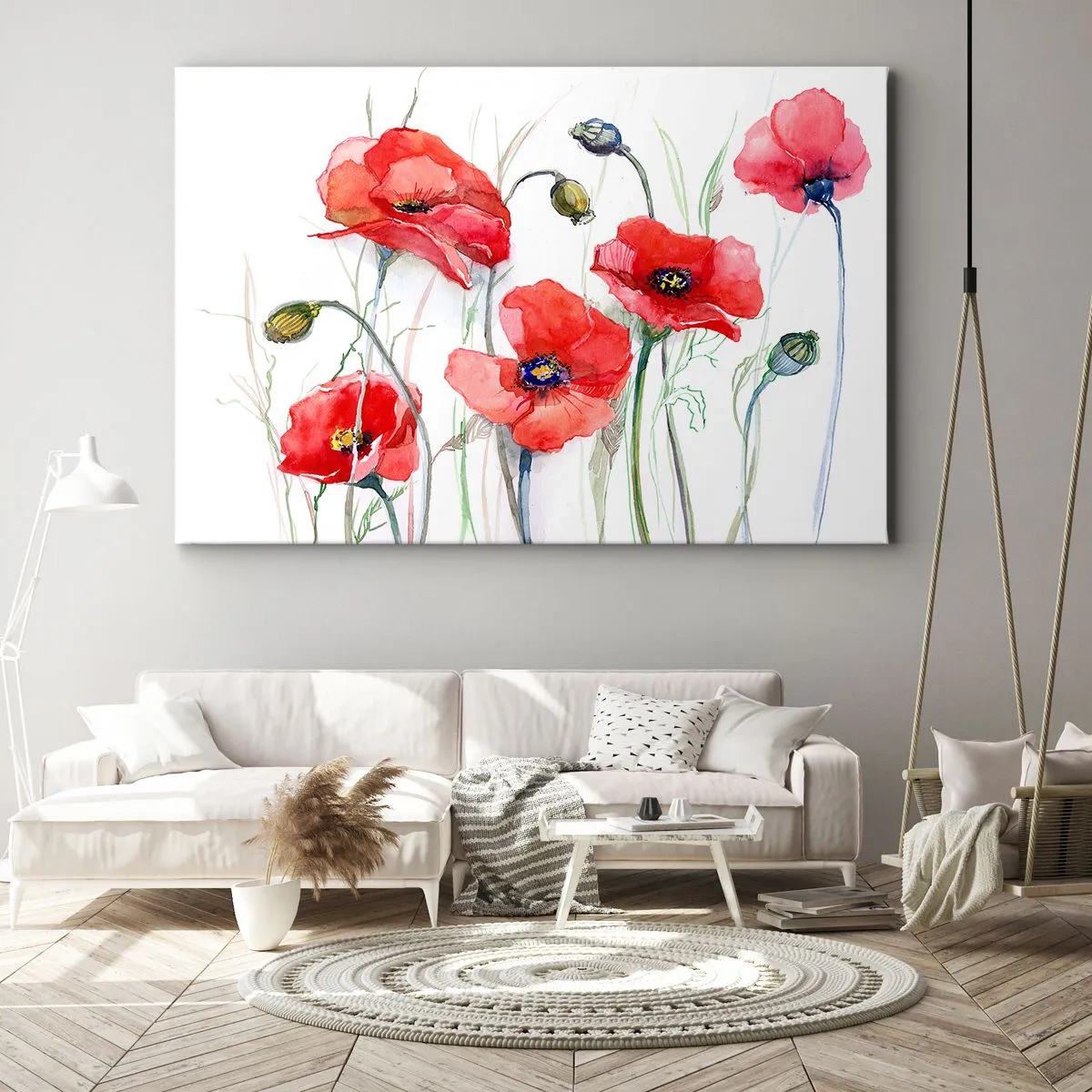 Bild auf Leinwand - Leinwandbild - Aquarell-Mohnblumen auf zartem Hintergrund - 120x80cm - Polnische Blumen - Moderne Wanddekoration für Wohnzimmer und Schlafzimmer ARTTOR