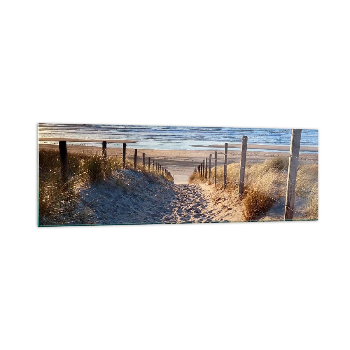 Glasbild - Bild auf glas - Weg durch die Dünen zum Strand - 160x50cm - Das Rauschen des Meeres, der Gesang der Vögel, ein wilder Strand im Gras ... - Moderne Wanddekoration für Wohnzimmer und Schlafzimmer ARTTOR
