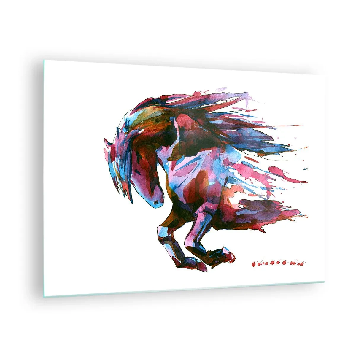 Glasbild - Bild auf glas - Abstraktes Pferd in dynamischer Farbkomposition - 70x50cm - In Verzückung - Moderne Wanddekoration für Wohnzimmer und Schlafzimmer ARTTOR