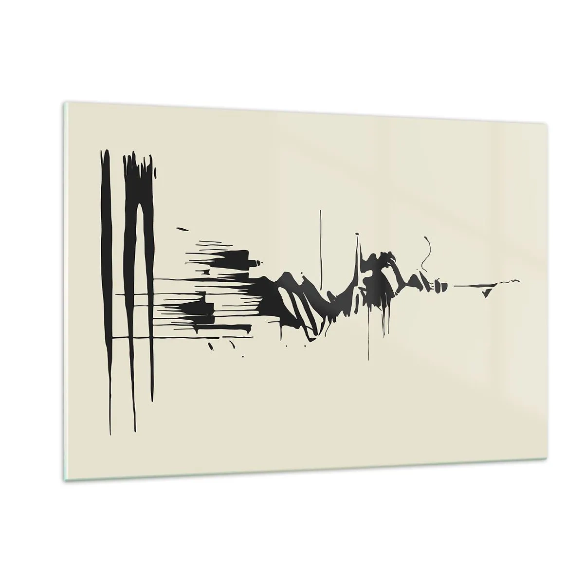 Glasbild - Bild auf glas - Schwarze dynamische Linien und Punkte auf hellem Hintergrund im abstrakten Stil. - 120x80cm - Hastige Abstraktion - Moderne Wanddekoration für Wohnzimmer und Schlafzimmer ARTTOR