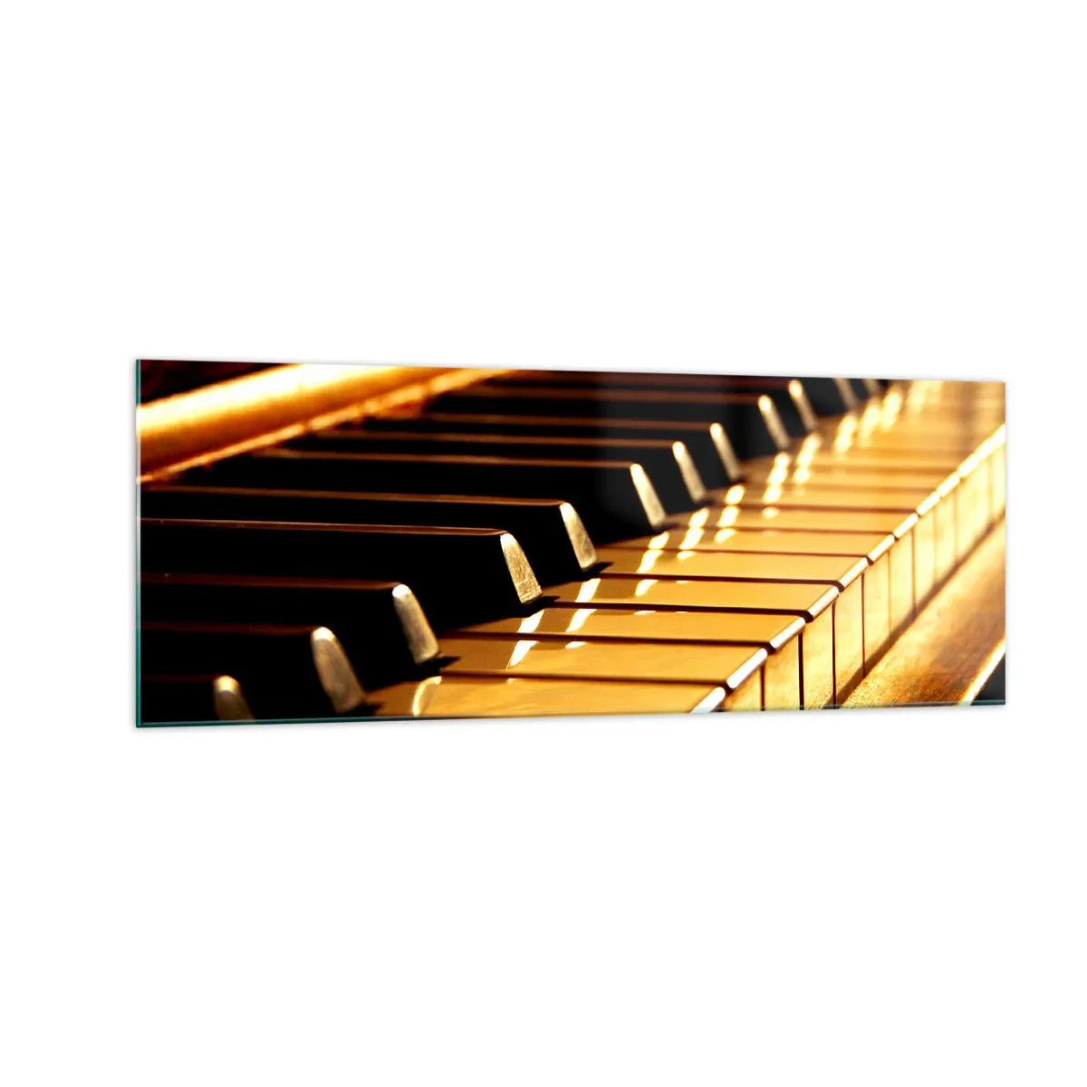 Glasbild - Bild auf glas - Klaviertastatur in goldener Beleuchtung - 140x50cm - Endlose Möglichkeiten - Moderne Wanddekoration für Wohnzimmer und Schlafzimmer ARTTOR