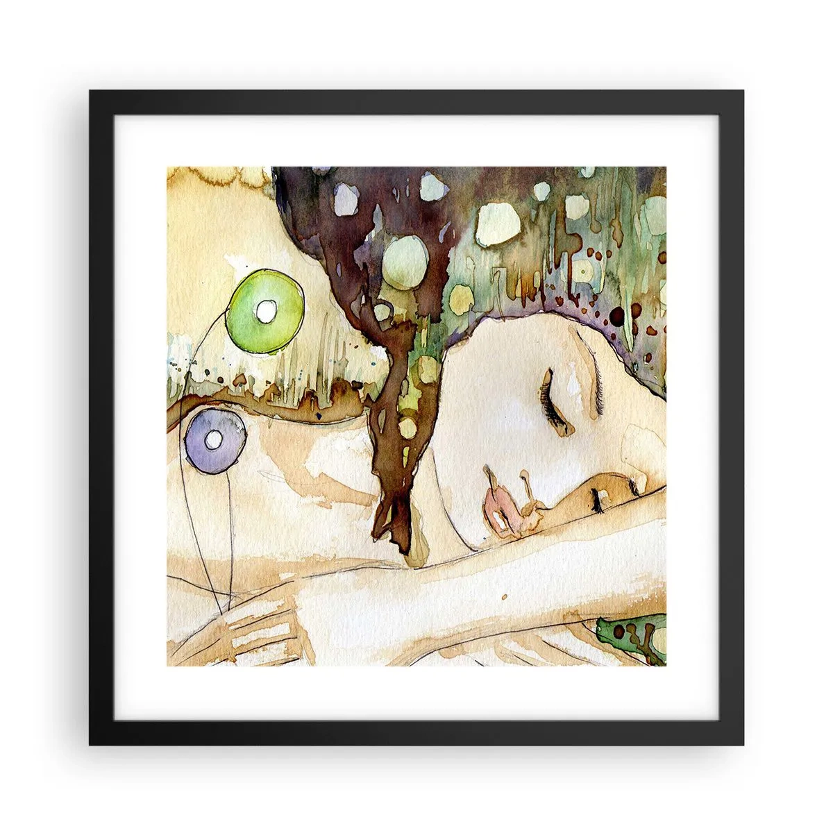 Poster in einem schwarzem Rahmen - Ein smaragd-violetter Traum - 40x40 cm