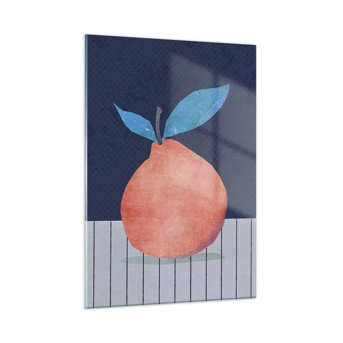 Glasbild - Bild auf glas - Eine Frucht mit abstrakter Form vor einer geometrischen Komposition - 50x70cm - Konvexität und Ebene - Moderne Wanddekoration für Wohnzimmer und Schlafzimmer ARTTOR