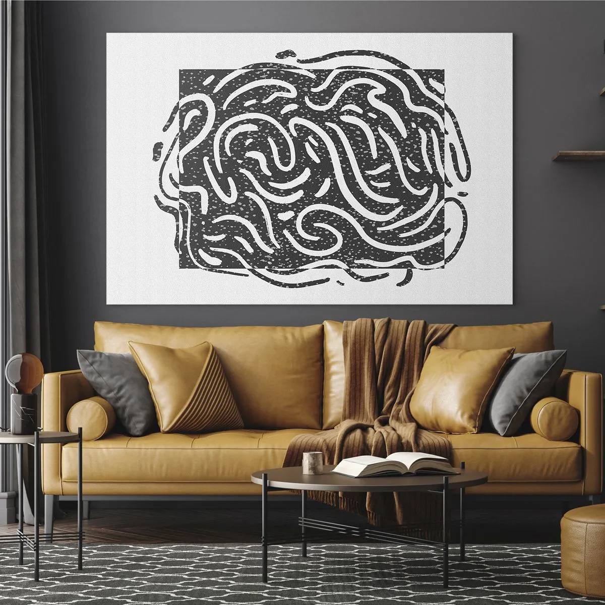 Glasbild - Bild auf glas - Dynamische abstrakte Linien und Punkte, die eine energetische Form erzeugen - 70x50cm - Abstraktion: Freudentanz - Moderne Wanddekoration für Wohnzimmer und Schlafzimmer ARTTOR