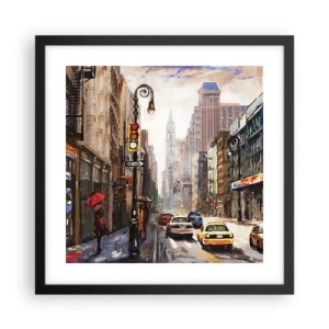 Poster in einem schwarzem Rahmen - New York - auch im Regen bunt - 40x40 cm