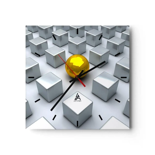 Wanduhr - Glasuhr - Warum ich? Geometrische Zusammensetzung - 40x40 cm