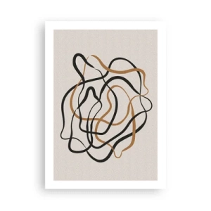 Poster - Abstrakte verschlungene Linien in Schwarz und Gold auf Beige - 50x70cm - Alles ging schief - Moderne Wanddekoration für Wohnzimmer und Schlafzimmer ARTTOR