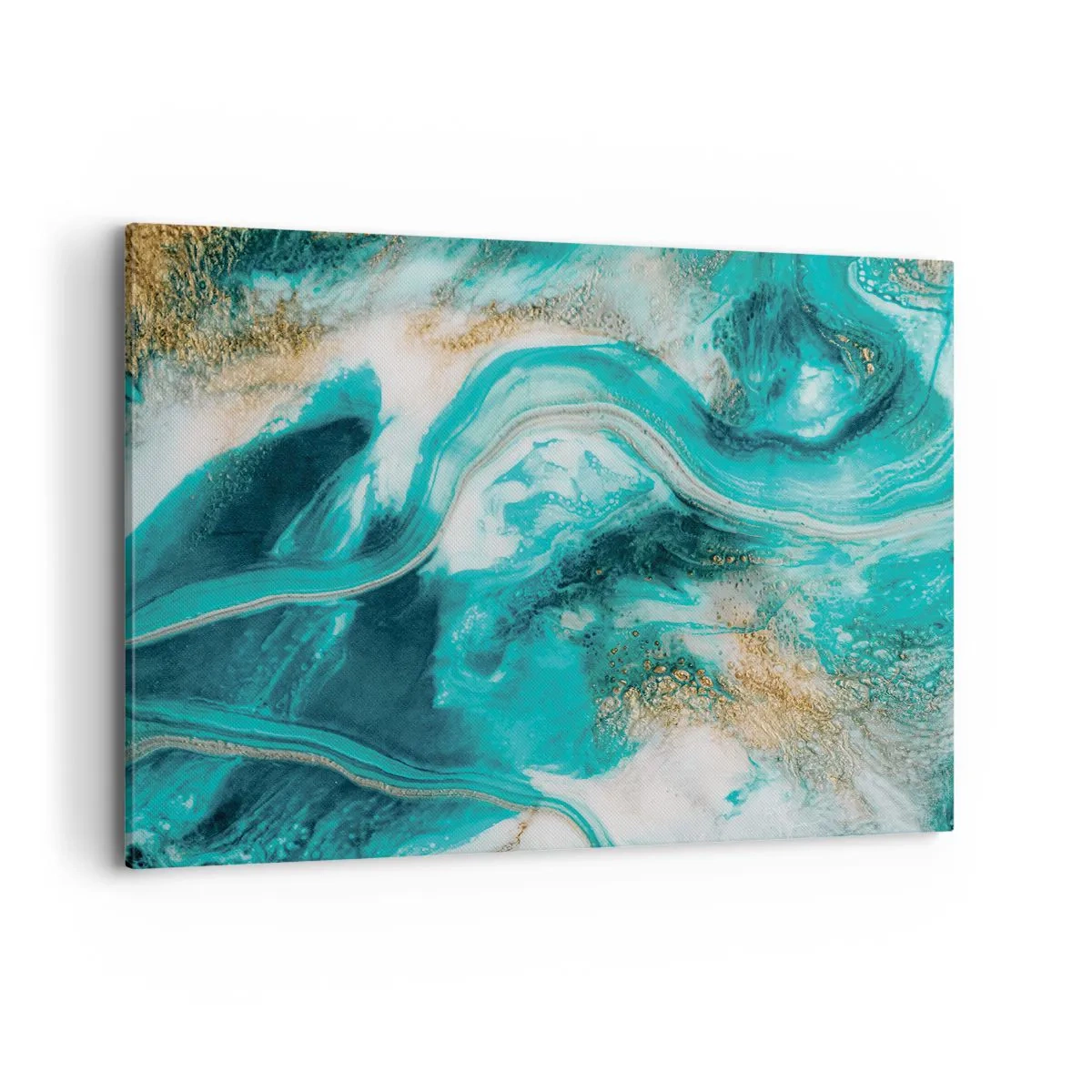 Bild auf Leinwand - Leinwandbild - Türkisfarbene Abstraktion mit weißen und goldenen Akzenten - 120x80cm - Der Fluss aus Gold - Moderne Wanddekoration für Wohnzimmer und Schlafzimmer ARTTOR