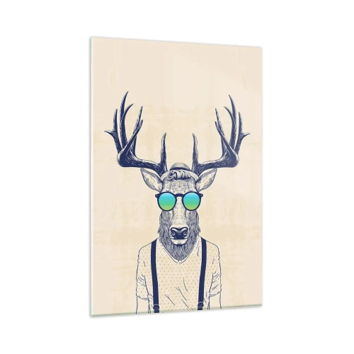 Glasbild - Bild auf glas - Stilisierter Hirsch mit Sonnenbrille - 80x120cm - Wen hast du erwartet? - Moderne Wanddekoration für Wohnzimmer und Schlafzimmer ARTTOR