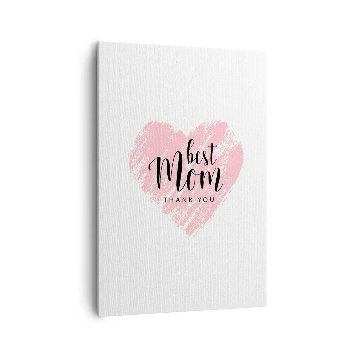 Bild auf Leinwand - Leinwandbild - Rosa Herz mit der Aufschrift „Best Mom Thank You“ auf weißem Hintergrund - 70x100cm - Immer der richtige Moment - Moderne Wanddekoration für Wohnzimmer und Schlafzimmer ARTTOR
