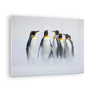 Glasbild - Bild auf glas - Eine Gruppe Pinguine in einer Winterlandschaft - 70x50cm - Treffen in Abendkleidern - Moderne Wanddekoration für Wohnzimmer und Schlafzimmer ARTTOR