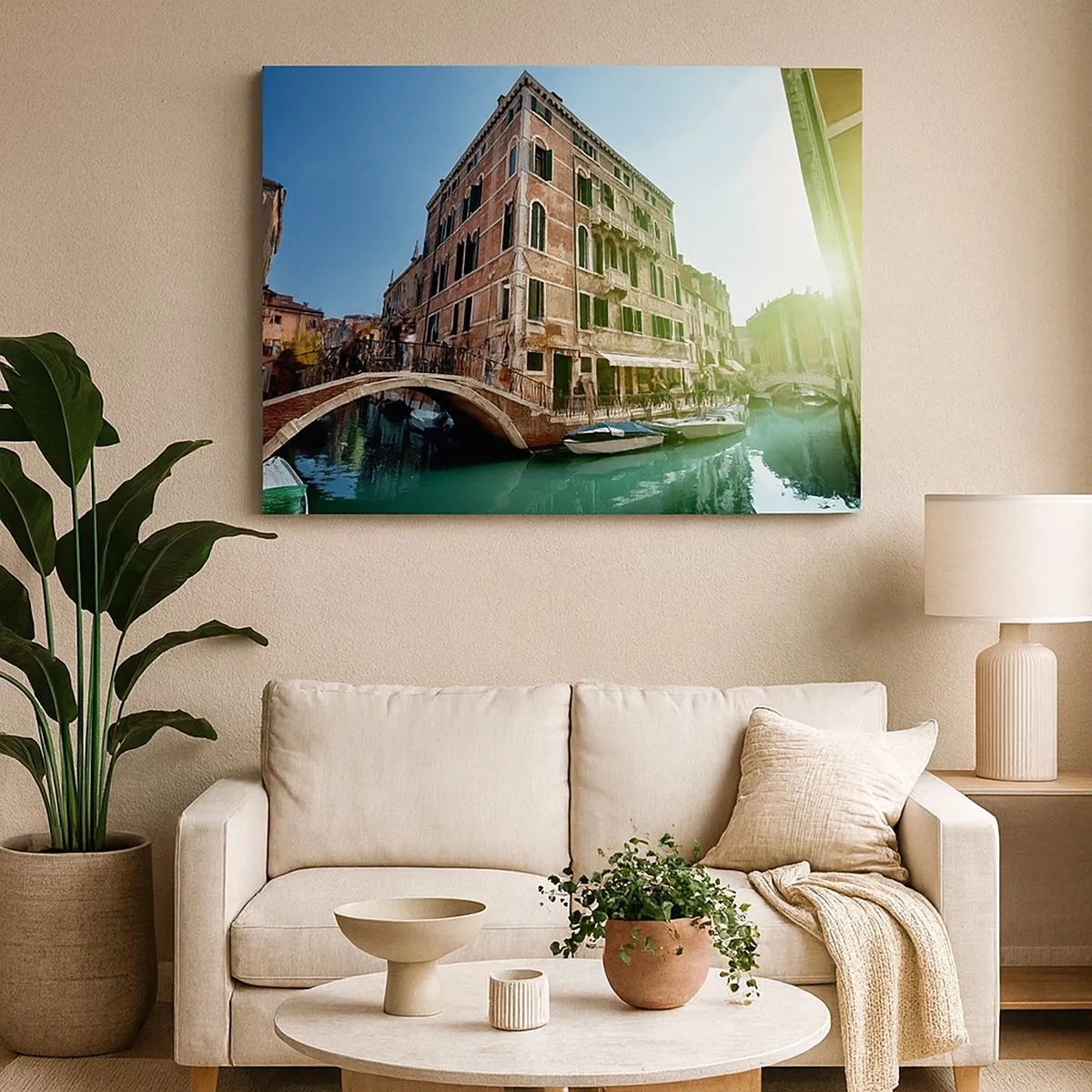 Bild auf Leinwand - Leinwandbild - Venedig-Brücke und Kanal mit historischer Architektur - 70x50cm - Venedig - Amore Mio - Moderne Wanddekoration für Wohnzimmer und Schlafzimmer ARTTOR