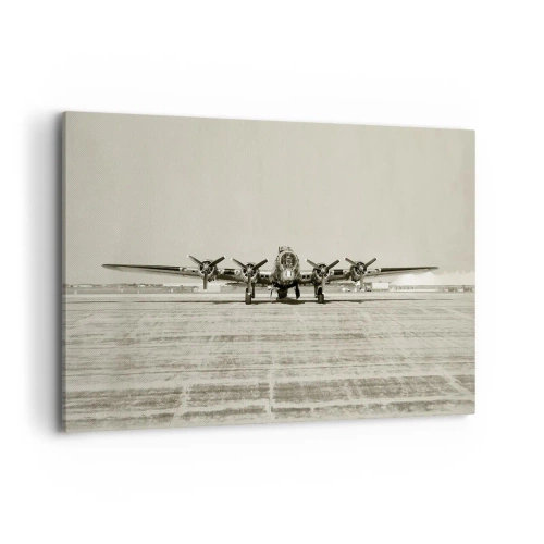 Bild auf Leinwand - Leinwandbild - Historisches Flugzeug auf dem Flughafen in Sepia - 120x80cm - Wie immer bereit - Moderne Wanddekoration für Wohnzimmer und Schlafzimmer ARTTOR
