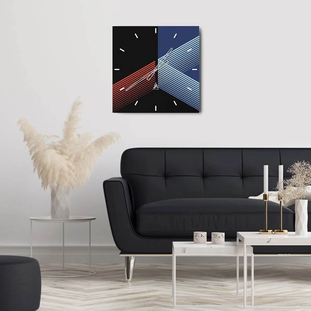 Wanduhr - Glasuhr - Geometrische Linien in Rot- und Blautönen - 30x30cm - Eine einfache Geschichte - Moderne Wanddekoration für Wohnzimmer und Schlafzimmer ARTTOR