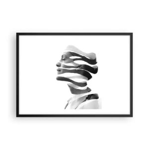 Poster in einem schwarzem Rahmen - Schwarz-Weiß-Porträt einer Frau mit surrealem Streifeneffekt - 70x50cm - Surreales Porträt - Moderne Wanddekoration für Wohnzimmer und Schlafzimmer ARTTOR