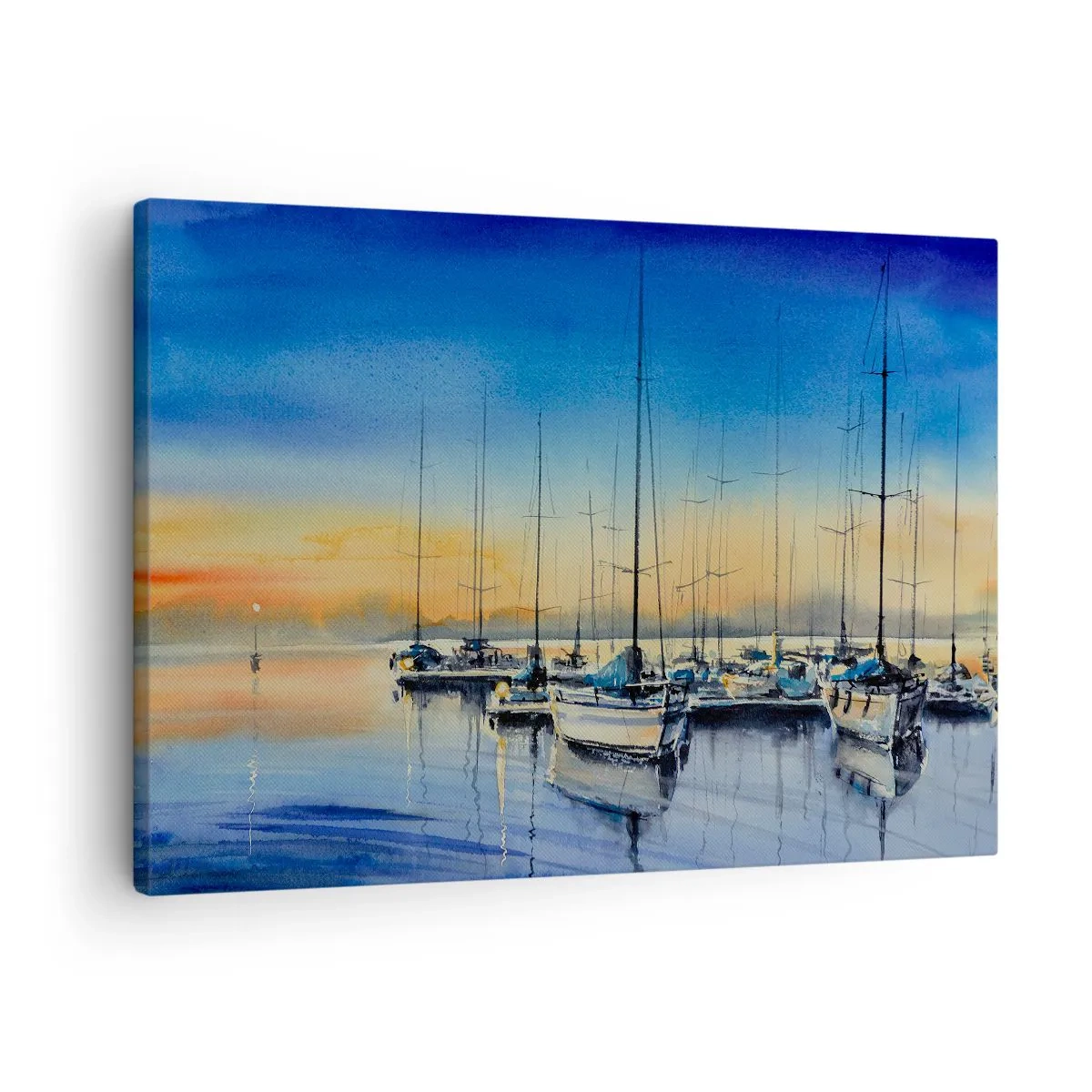 Bild auf Leinwand - Leinwandbild - Yachthafen bei Sonnenuntergang mit Spiegelungen auf dem Wasser - 70x50cm - Ende eines guten Tages - Moderne Wanddekoration für Wohnzimmer und Schlafzimmer ARTTOR