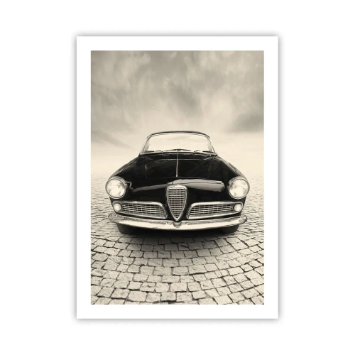 Poster - Die Front eines Oldtimers auf einer Kopfsteinpflasterstraße - 50x70cm - Man muss mich einfach lieben - Moderne Wanddekoration für Wohnzimmer und Schlafzimmer ARTTOR