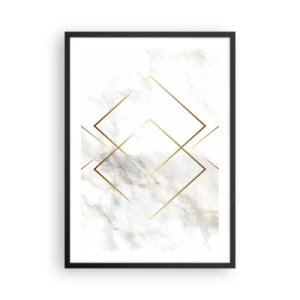Poster in einem schwarzem Rahmen - Geometrie in goldenen Linien auf Marmorhintergrund - 50x70cm - Ein Blick in die Unendlichkeit - Moderne Wanddekoration für Wohnzimmer und Schlafzimmer ARTTOR