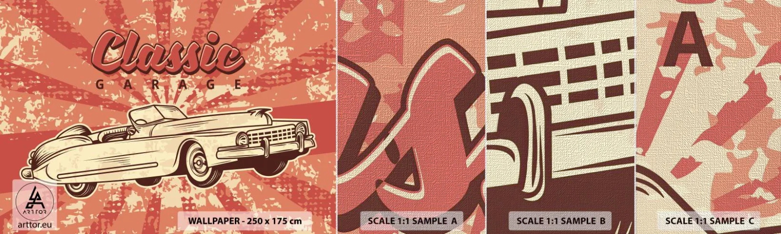 Fototapeten Muster Premium Canvas - Und im Radio, Elvis - Auto, Cabriolet, Reisen - 100x30 cm