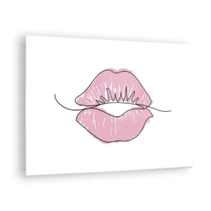 Glasbild - Bild auf glas - Abstraktes Bild von Lippen in Rosa- und Schwarztönen - 70x50cm - Bereit zum Küssen? - Moderne Wanddekoration für Wohnzimmer und Schlafzimmer ARTTOR