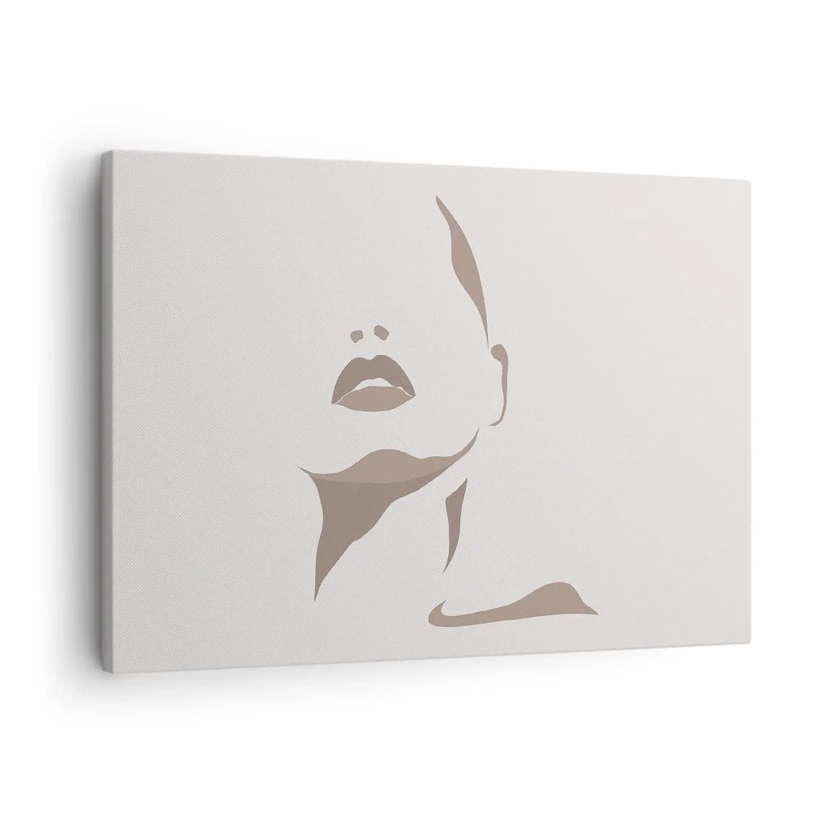 Bild auf Leinwand - Leinwandbild - Minimalistische Kontur eines Frauengesichts in zarten Beigetönen - 70x50cm - Aus Licht und Schatten - Moderne Wanddekoration für Wohnzimmer und Schlafzimmer ARTTOR