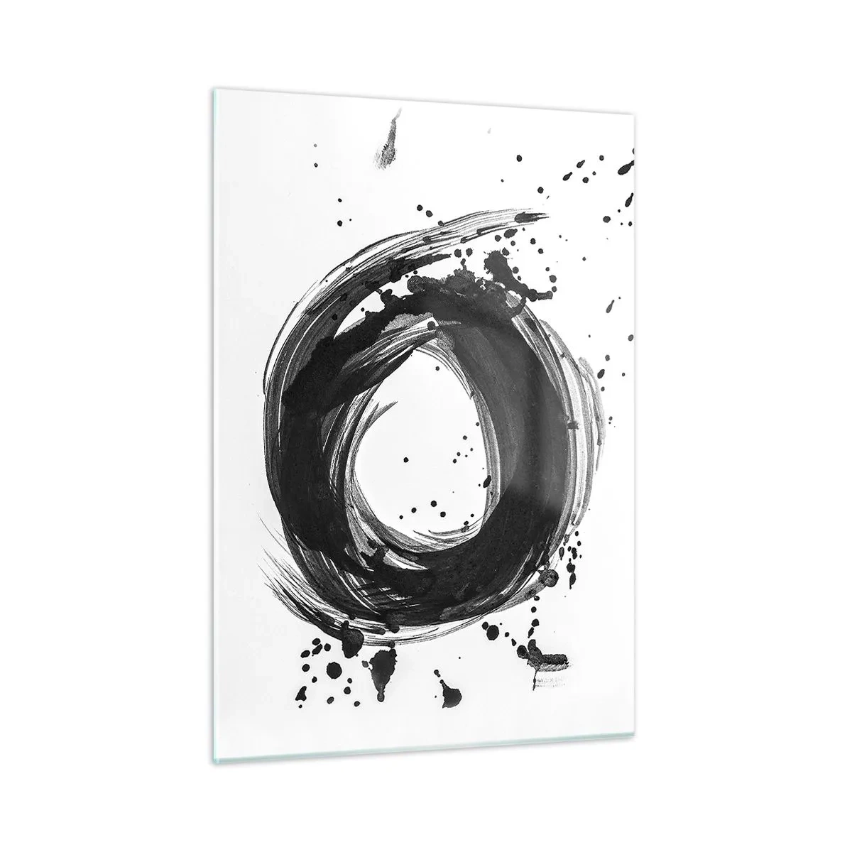 Glasbild - Bild auf glas - Eine minimalistische Komposition in Form eines schwarzen Pinsels auf Weiß - 50x70cm - Der Wirbel der Schöpfung - Moderne Wanddekoration für Wohnzimmer und Schlafzimmer ARTTOR