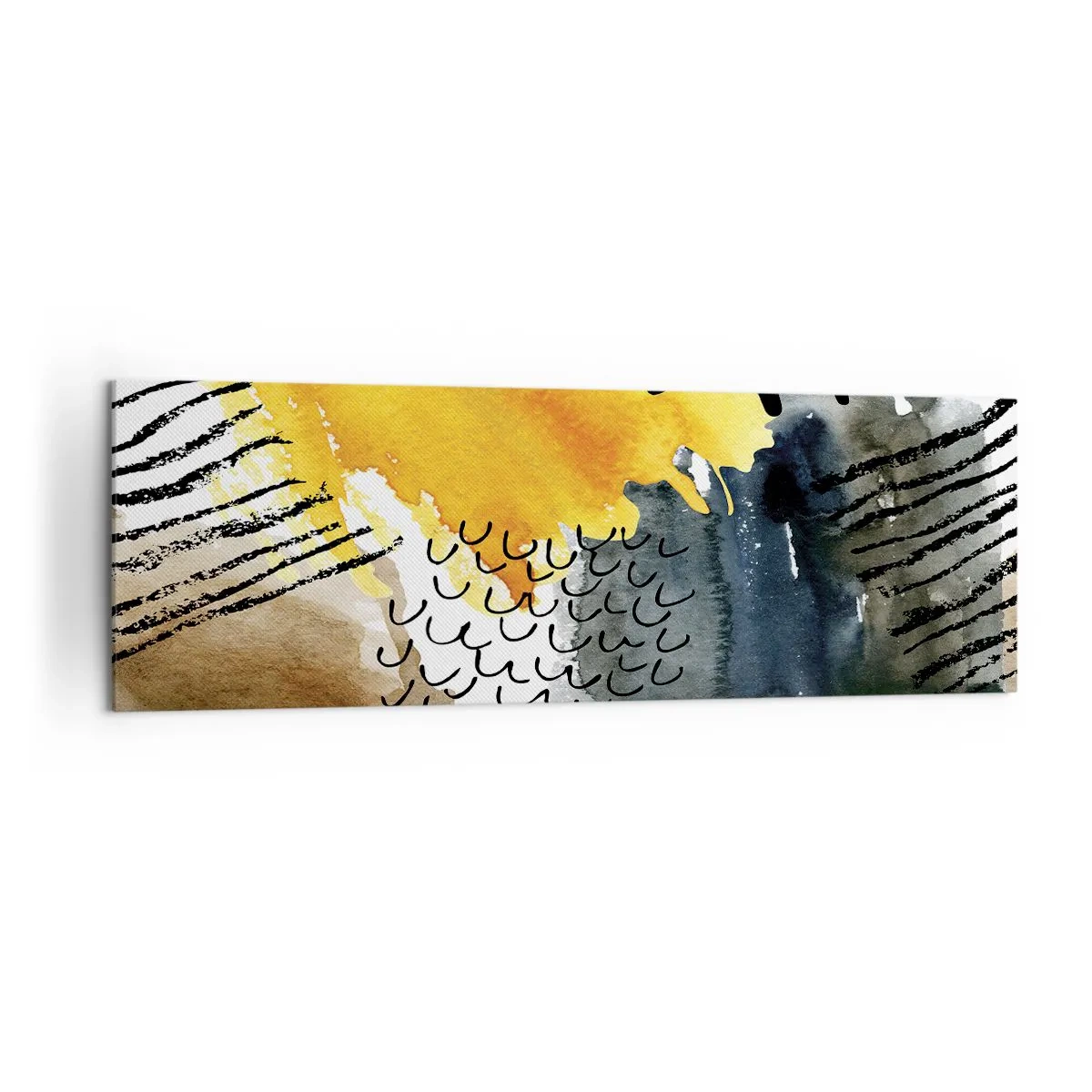 Bild auf Leinwand - Leinwandbild - Eine abstrakte Komposition mit gelben Akzenten und grafischen Mustern. - 160x50cm - Ein Treffen der Elemente der Natur - Moderne Wanddekoration für Wohnzimmer und Schlafzimmer ARTTOR