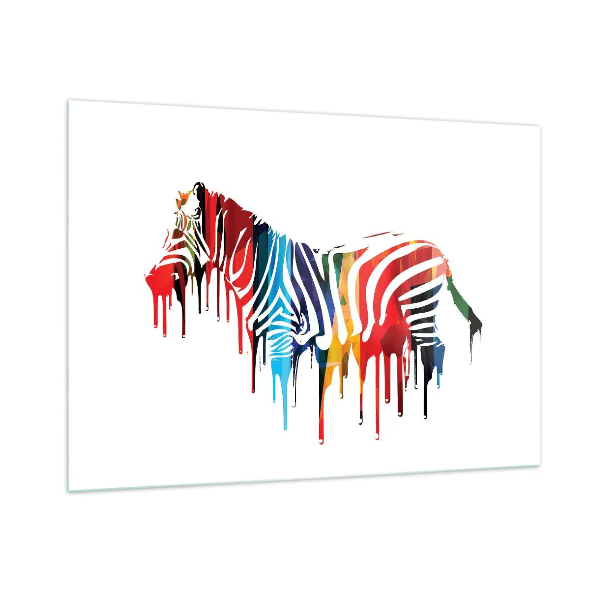 Glasbild - Bild auf glas - Ein buntes Zebra in abstrakter Form mit tropfendem Farbeffekt. - 100x70cm - Nicht nur schwarz-weiß - Moderne Wanddekoration für Wohnzimmer und Schlafzimmer ARTTOR
